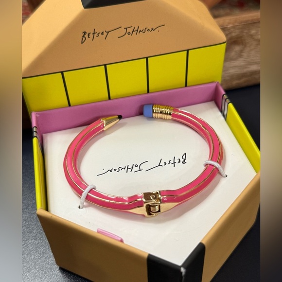 *NEW!* Betsey Johnson Pink Pencil Hinged Bangle Bracelet - Picture 3 of 4